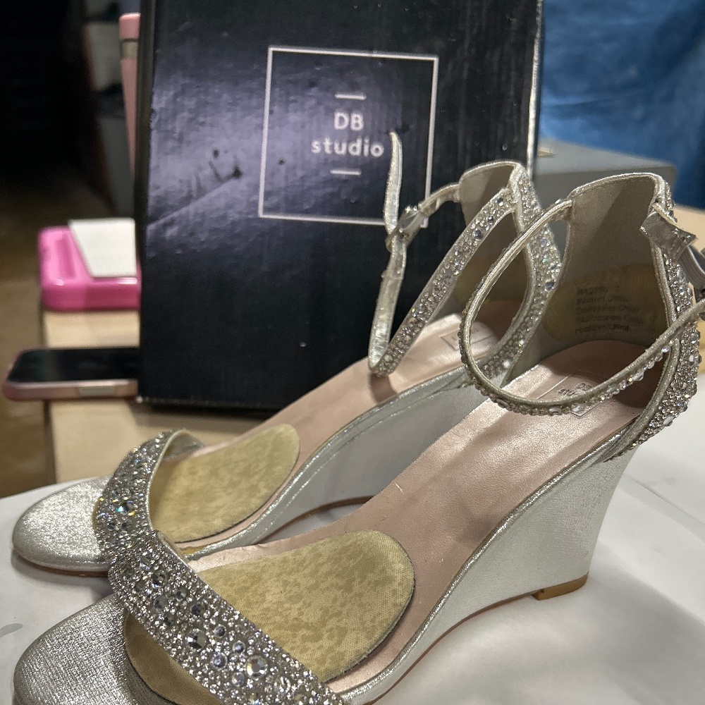 DB Studio Raquel Silver Rhinestone Wedge Sandals